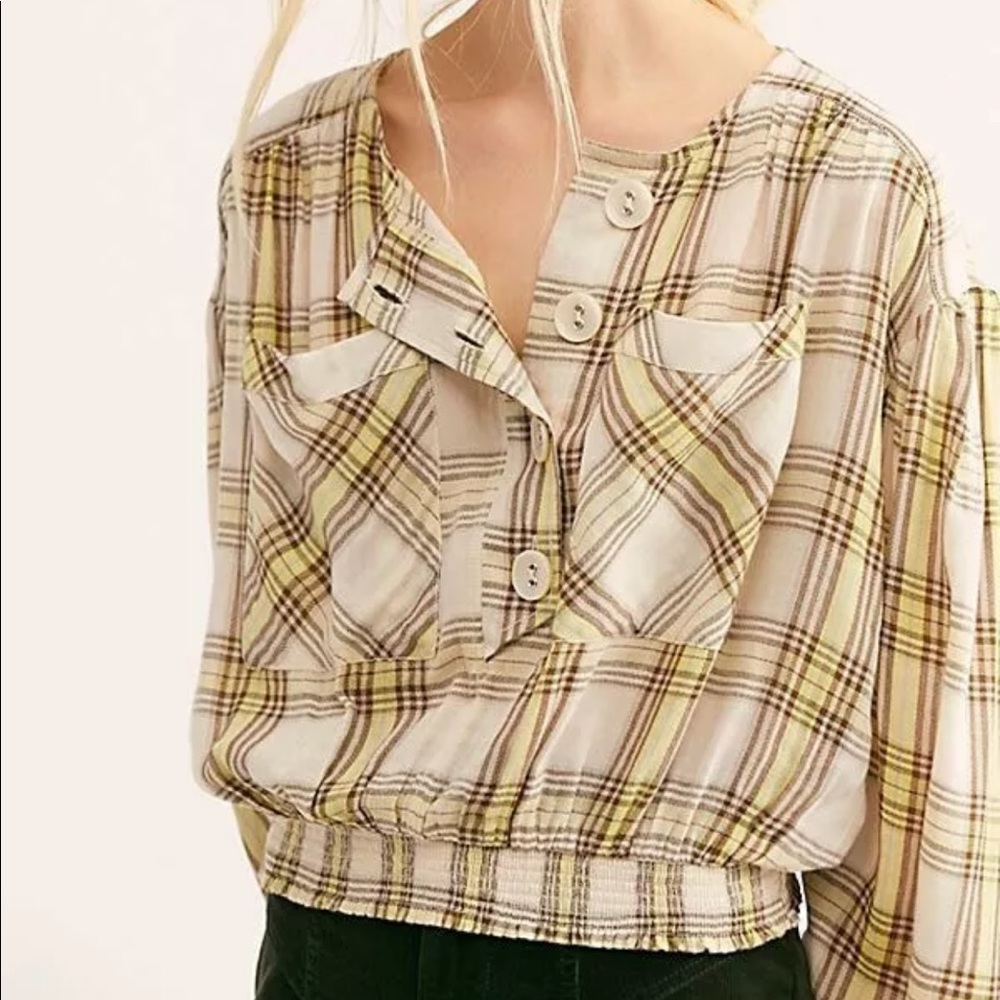 FREE PEOPLE - It’s the Good Life Plaid Top with Pale Green Accents - Picture 7 of 12